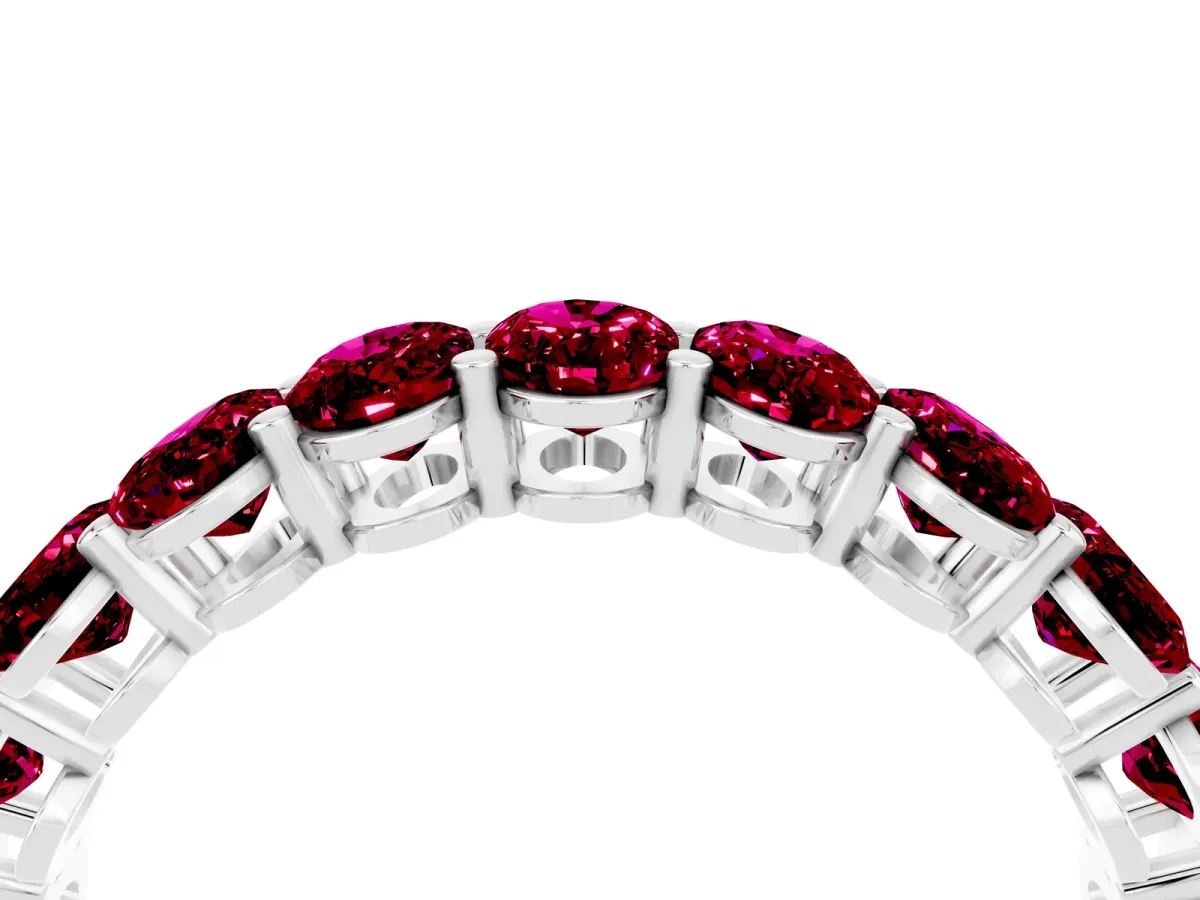 Oval Cut Garnet Eternity Band with Shared Prong Setting Silver
