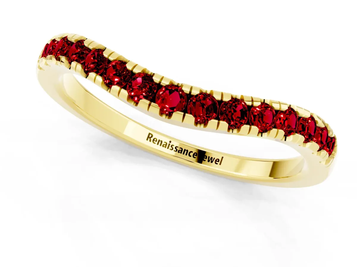Ruby Pavé Curved Wedding Band Yellow gold