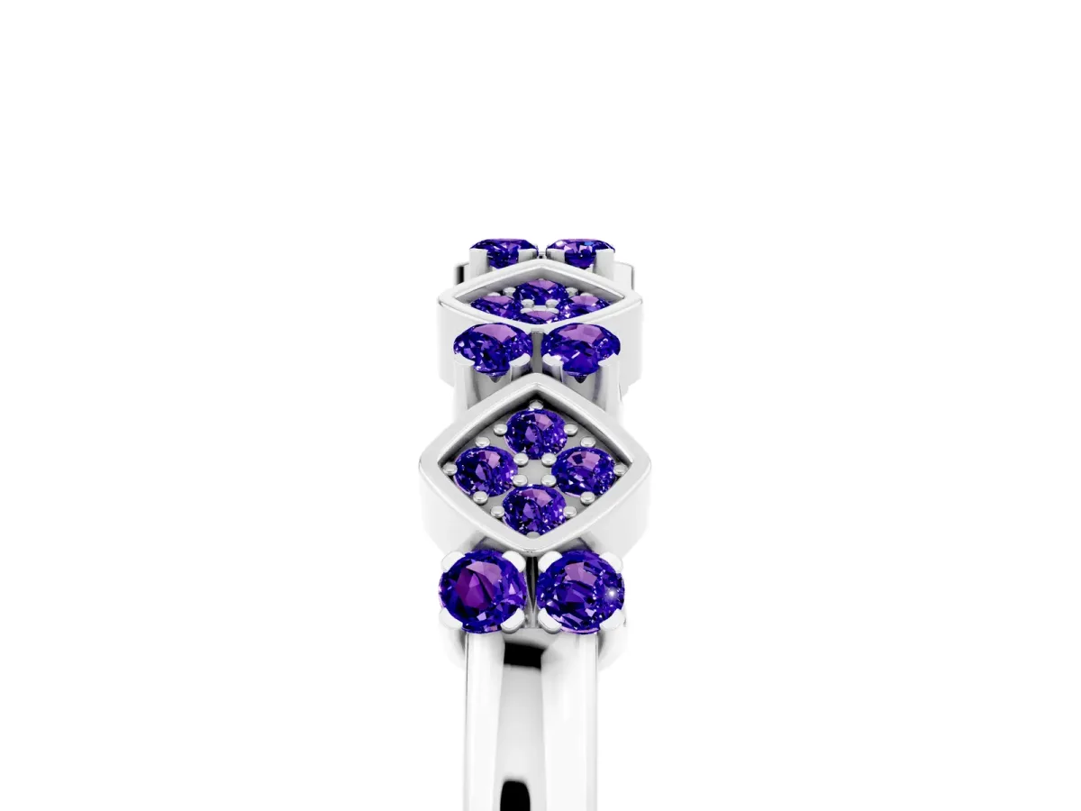 Pavé Cushion Tanzanite Cluster Eternity Band with Prong Setting Silver