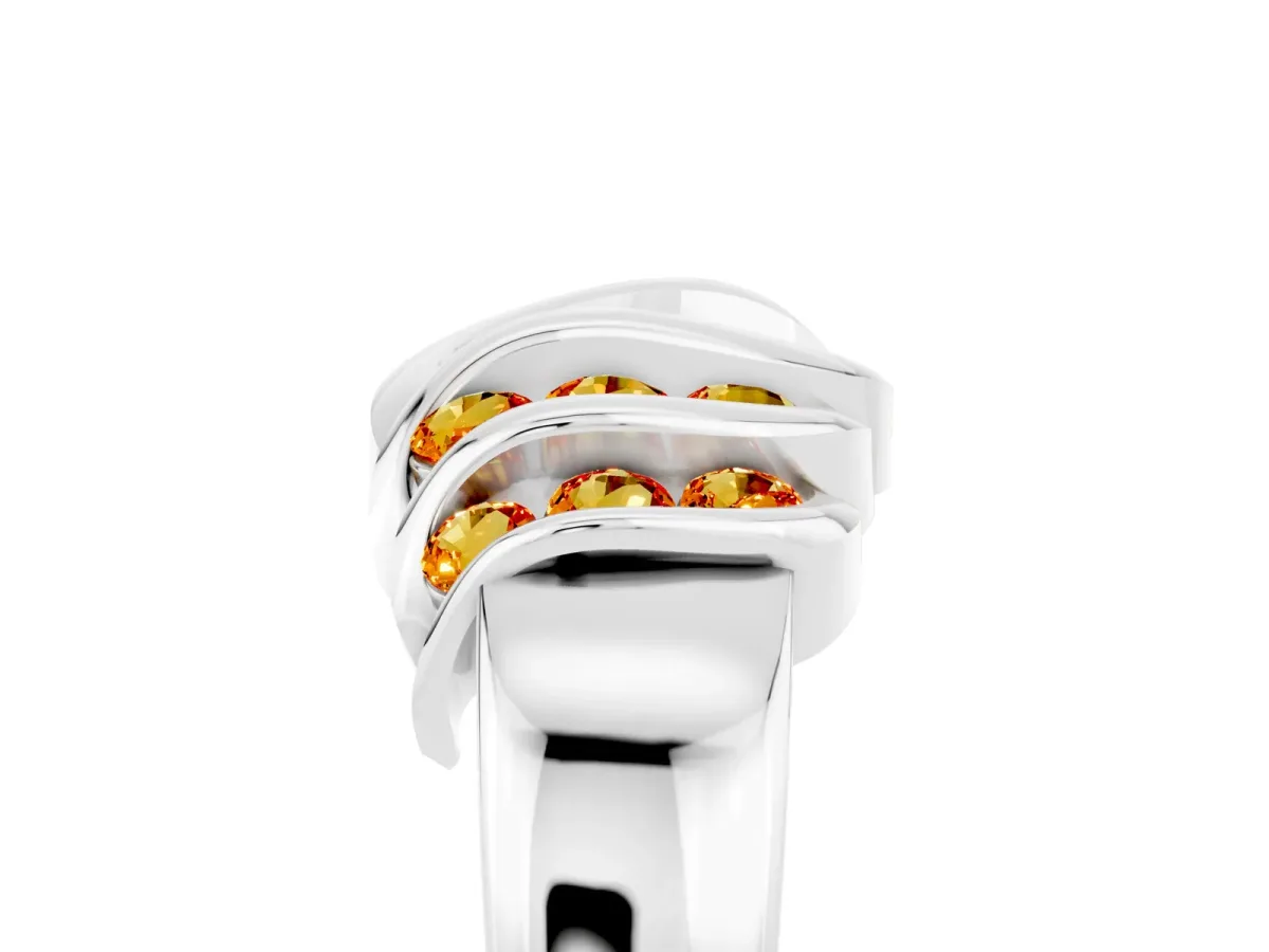 Round Citrine Multi-Row Crossover Band Silver