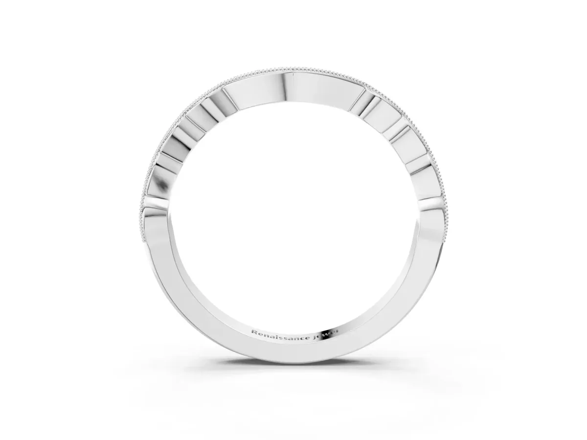 Scalloped Diamond Round Cut Eternity Band with Pavé Setting Platinum