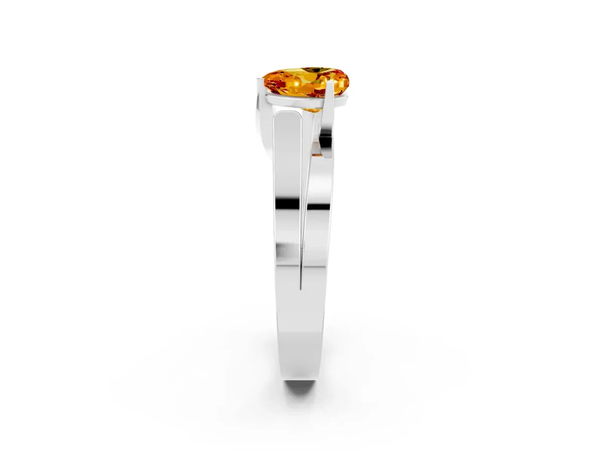 Modern Tension Set Heart Cut Citrine Solitaire Wide Band Ring Silver