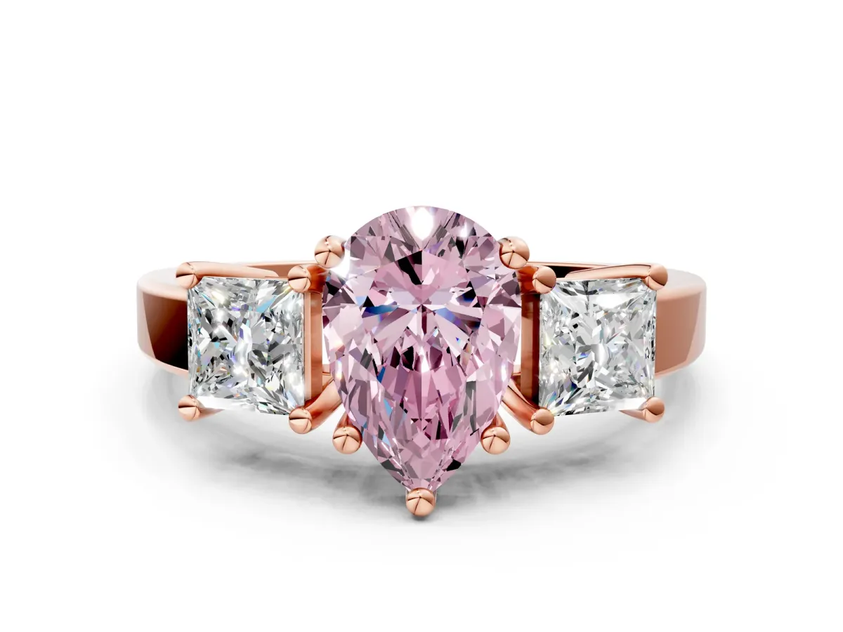 Fancy Pink Three-Stone Pear Cut Cut Solitaire Ring with Prong Setting Rose gold