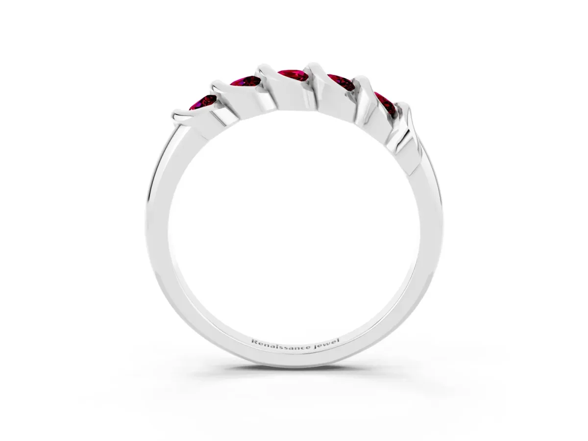 Round Garnet Eternity Band with Twist Prong Setting White gold