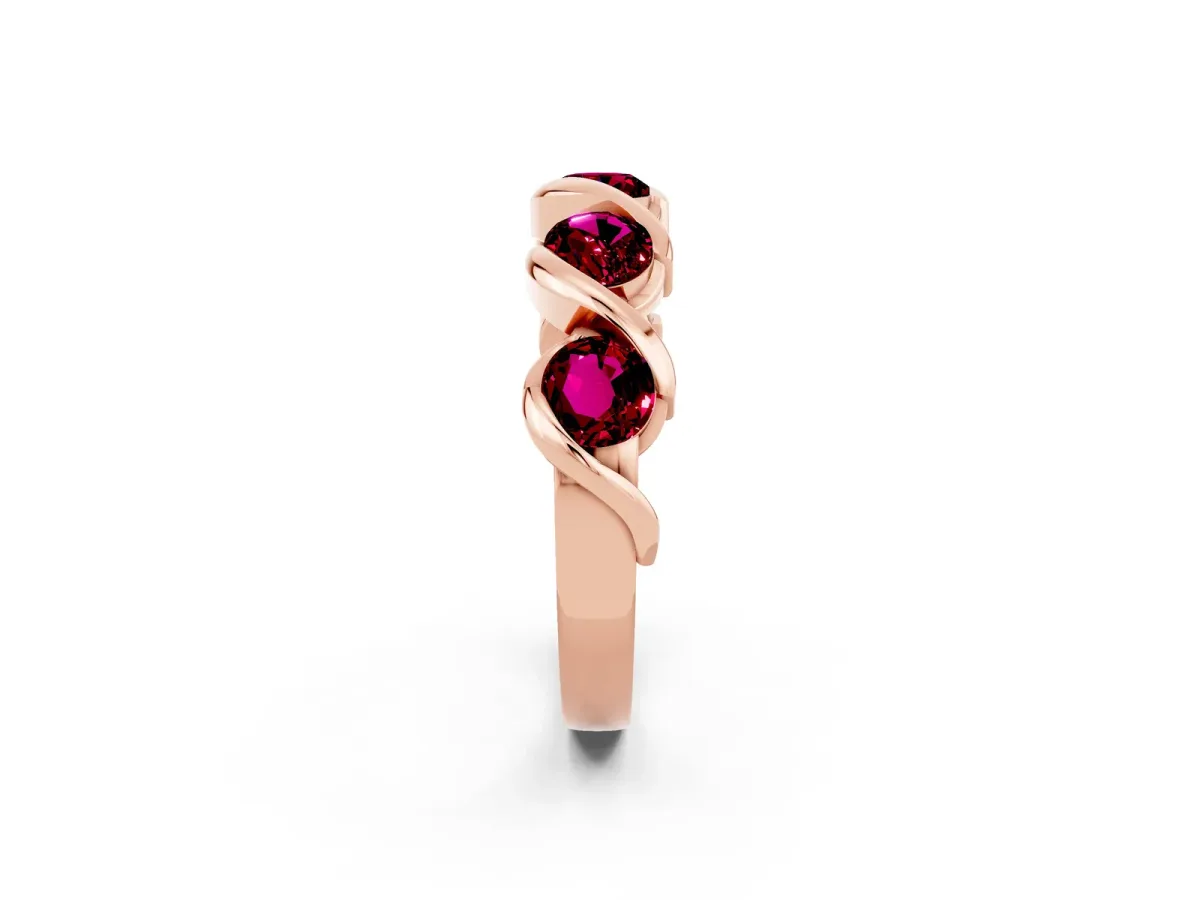Round Garnet Wave Band with Channel Setting and Shared Prongs Rose gold