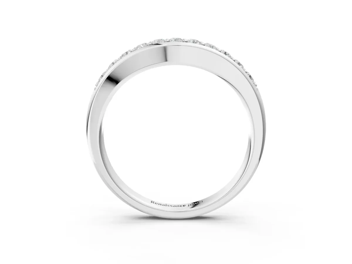 Channel Set Round Diamond Curved Band Silver