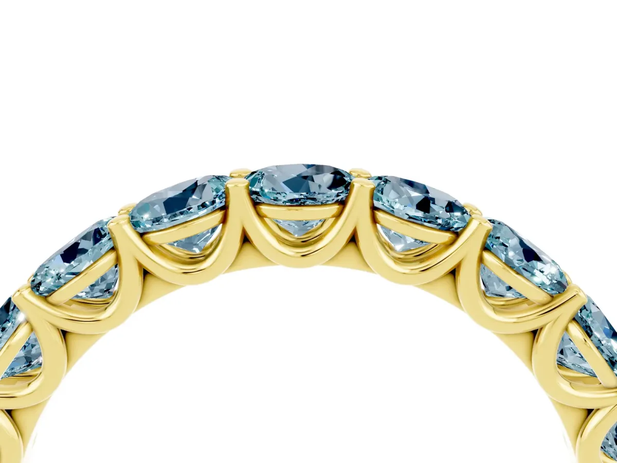 Round Aquamarine Shared Prong Eternity Band Yellow gold