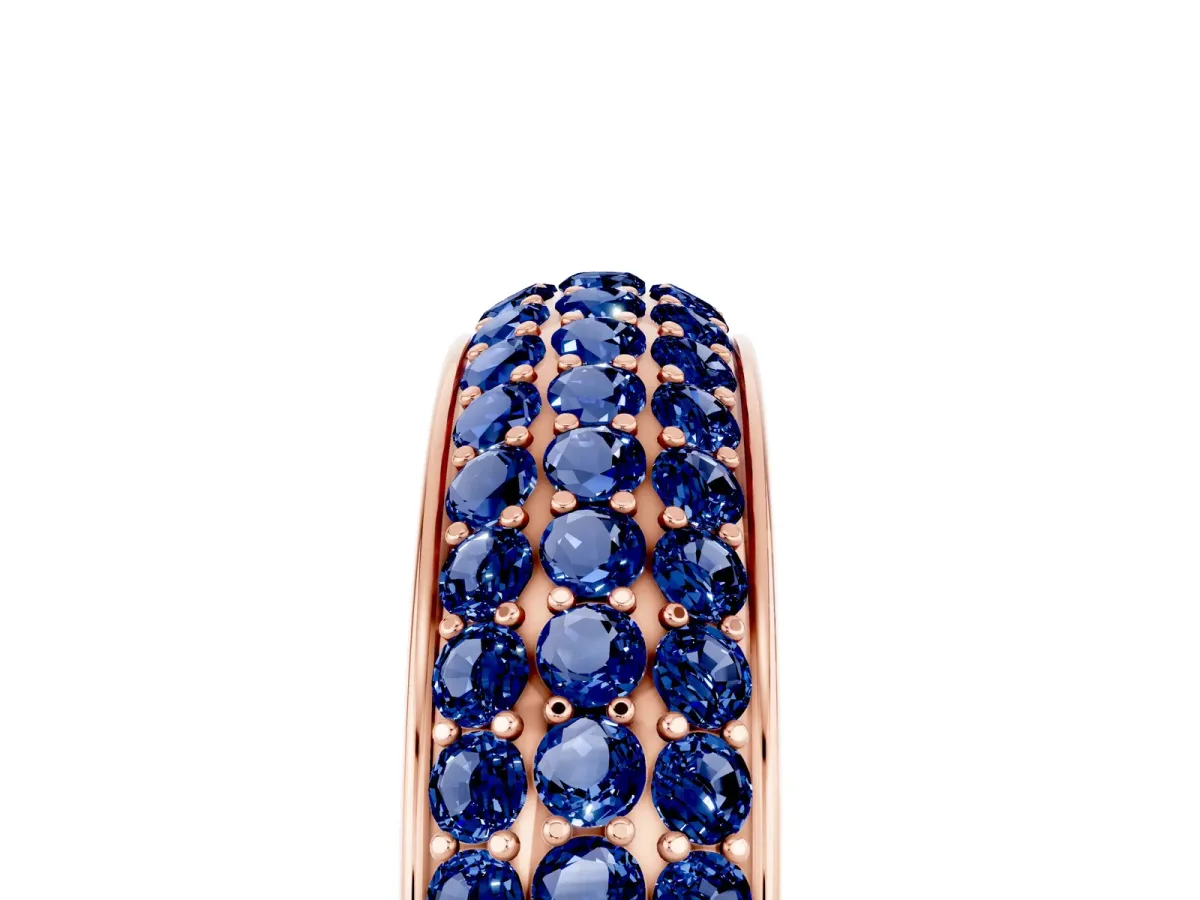 Three-Row Round Blue Sapphire Eternity Band with Shared Prong Setting Rose gold