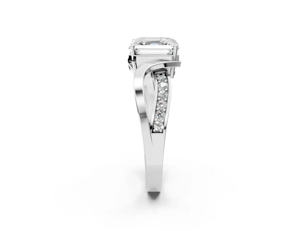 Asscher Cut Solitaire Twisted Band with Prong Setting Platinum