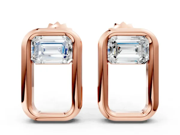 Emerald Diamond Open Frame Stud Earrings Rose gold