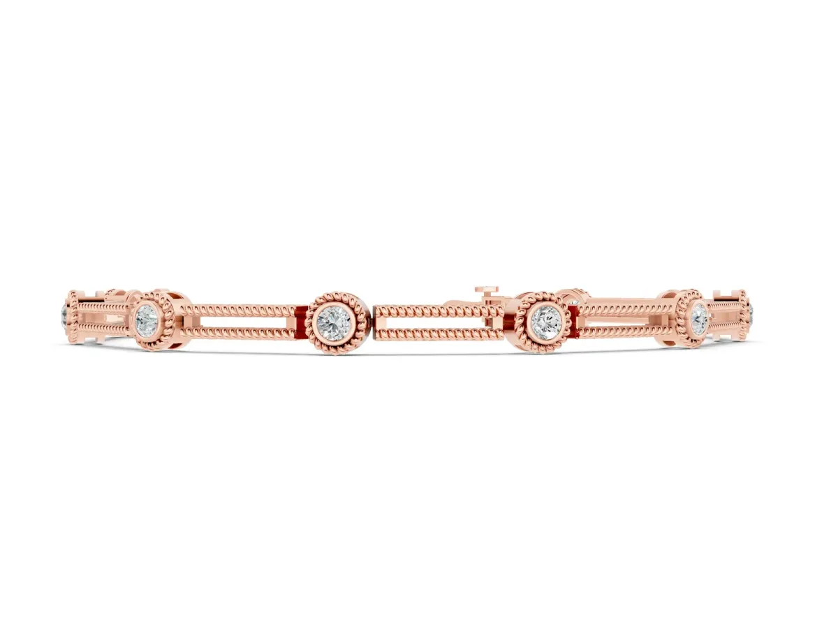Round Bezel Set Diamond Rope Chain Bracelet Rose gold