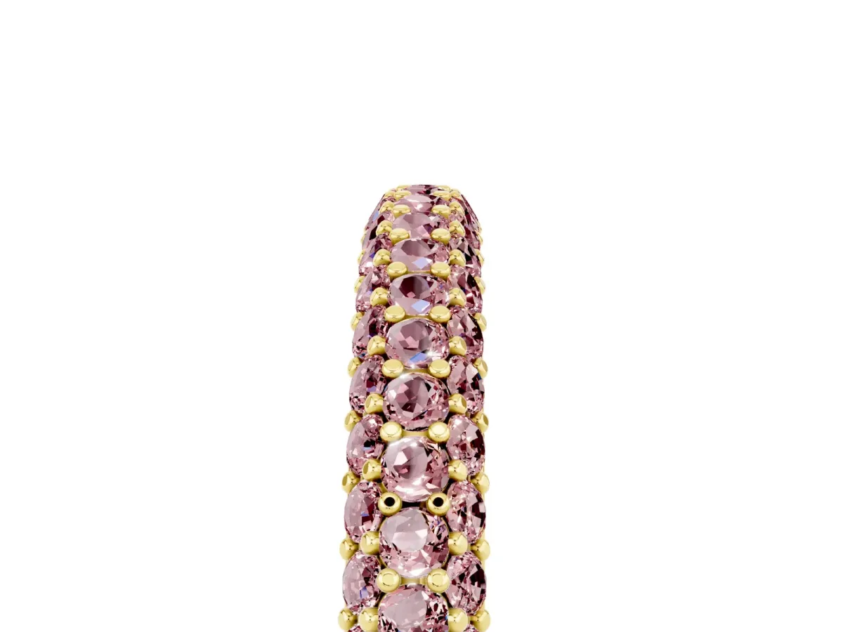 Round Morganite Pavé Eternity Band with Shared Prong Setting Yellow gold