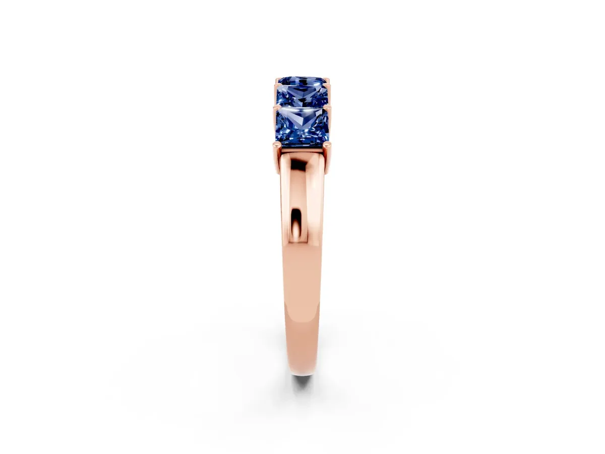 Princess Cut Five-Stone Blue Sapphire Band with Prong Setting Rose gold
