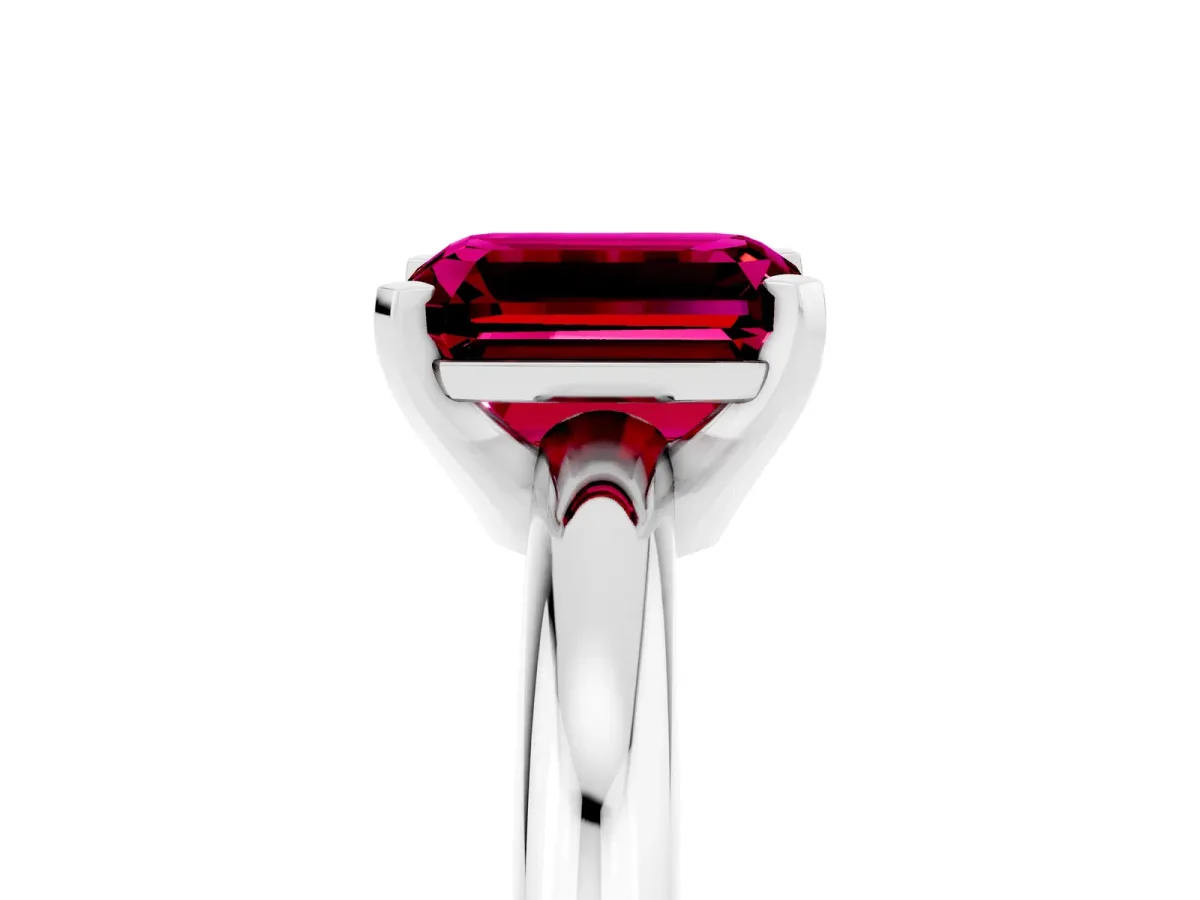 Emerald Cut Garnet Solitaire Engagement Ring with Round Band and Four-Prong Setting Silver