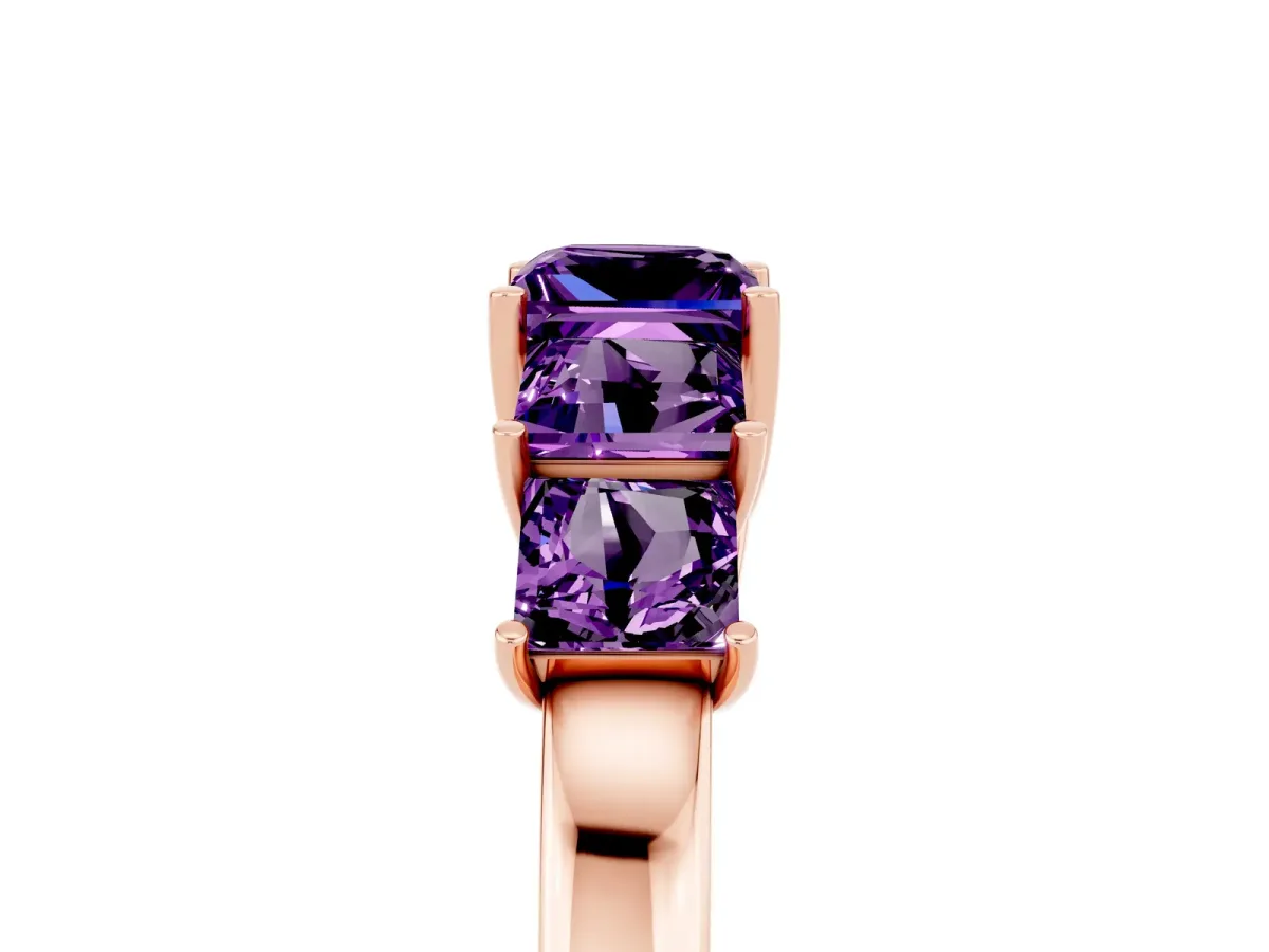 Princess Cut Five-Stone Amethyst Ring with Classic Prong Setting Rose gold