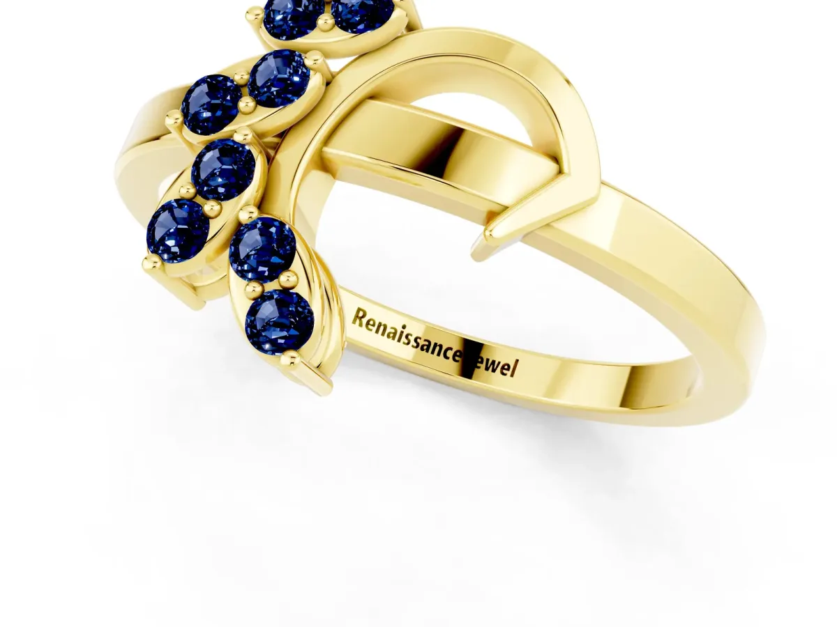 Marquise Blue Sapphire Cluster Bypass Ring with Prong Setting Yellow gold
