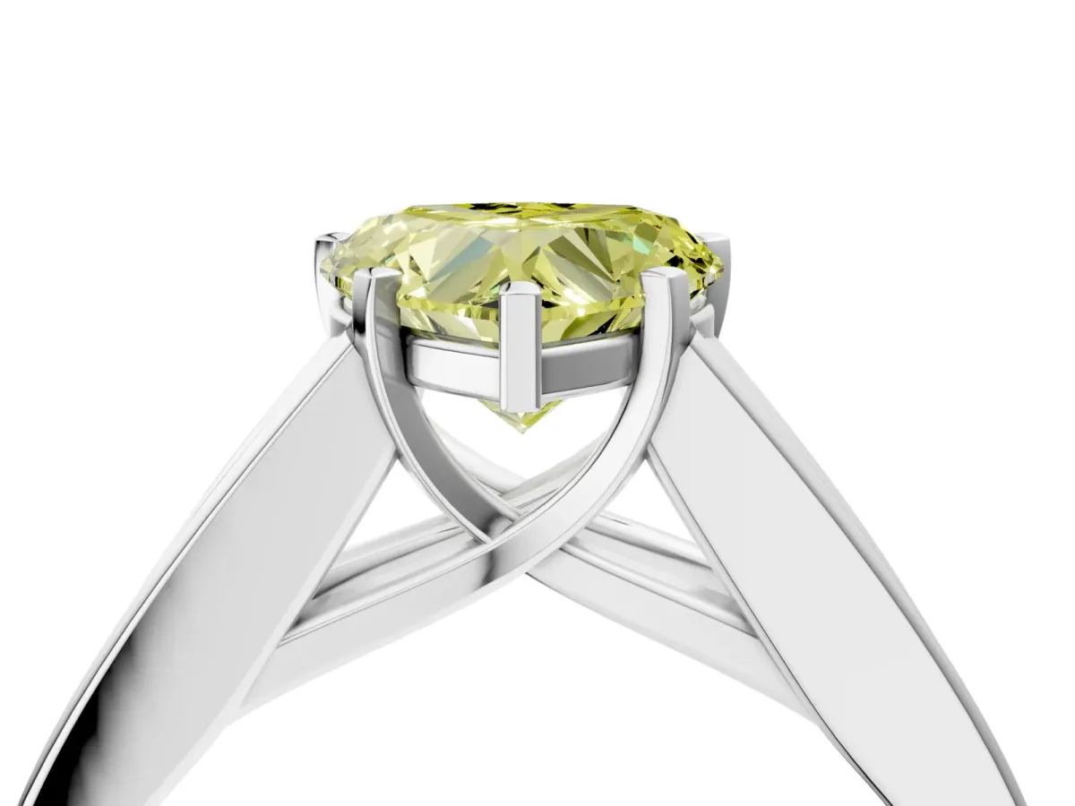 Fancy Yellow Heart Cut Cut Channel Set Solitaire Ring with Four-Prong Setting Silver