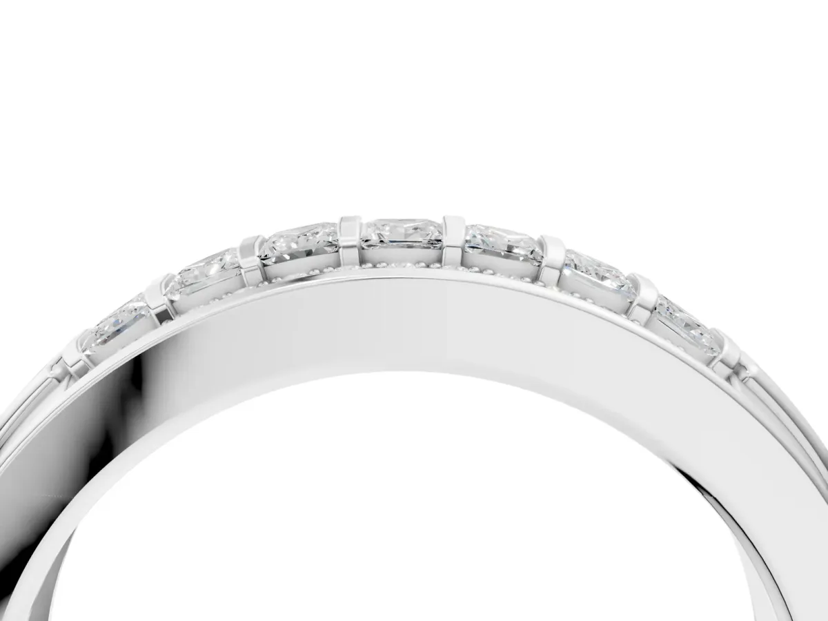 Bar-Set Princess Cut Diamond Pavé Band Silver