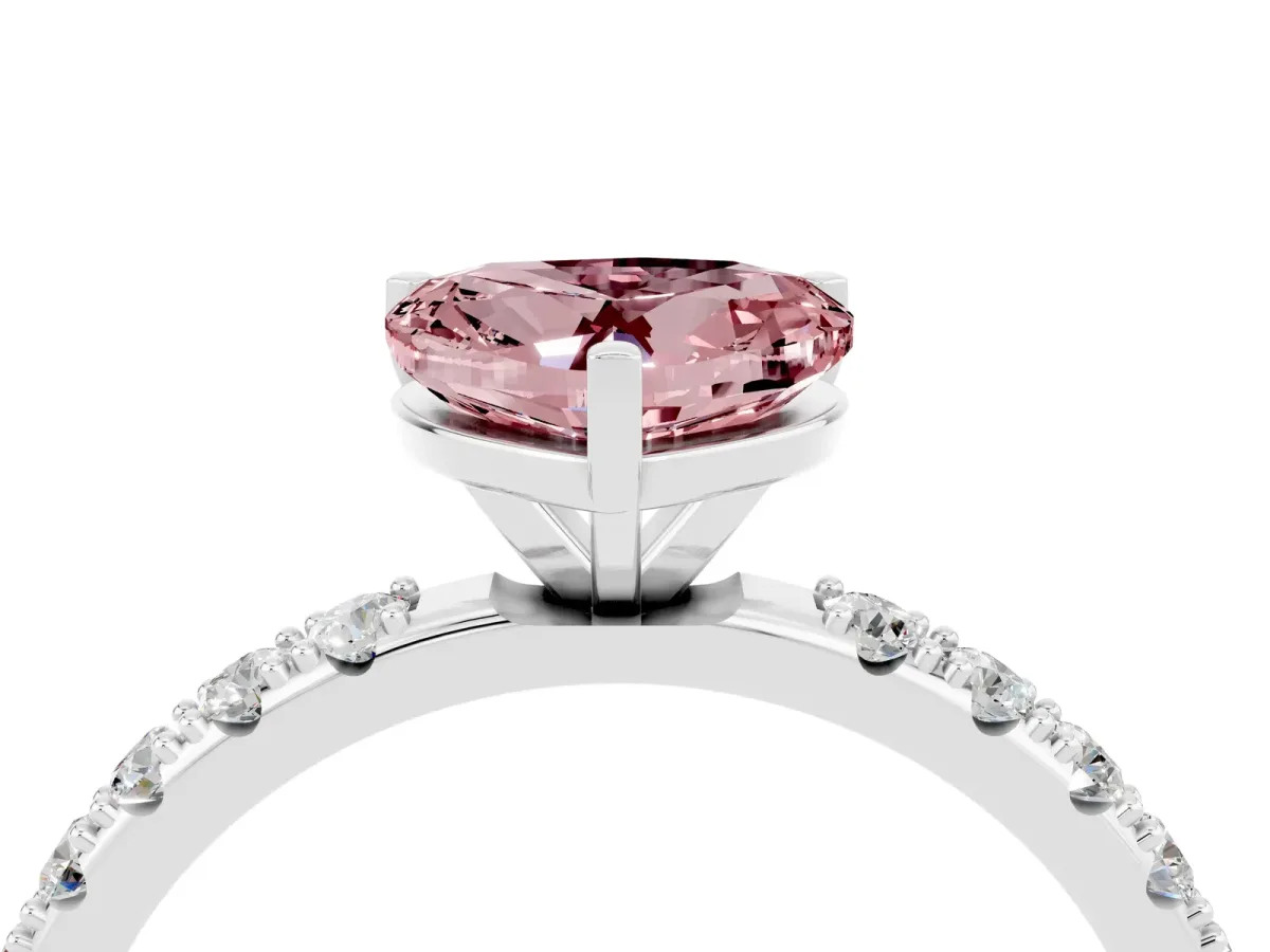 Heart Cut Morganite Solitaire Pavé Band with Four-Prong Setting Silver
