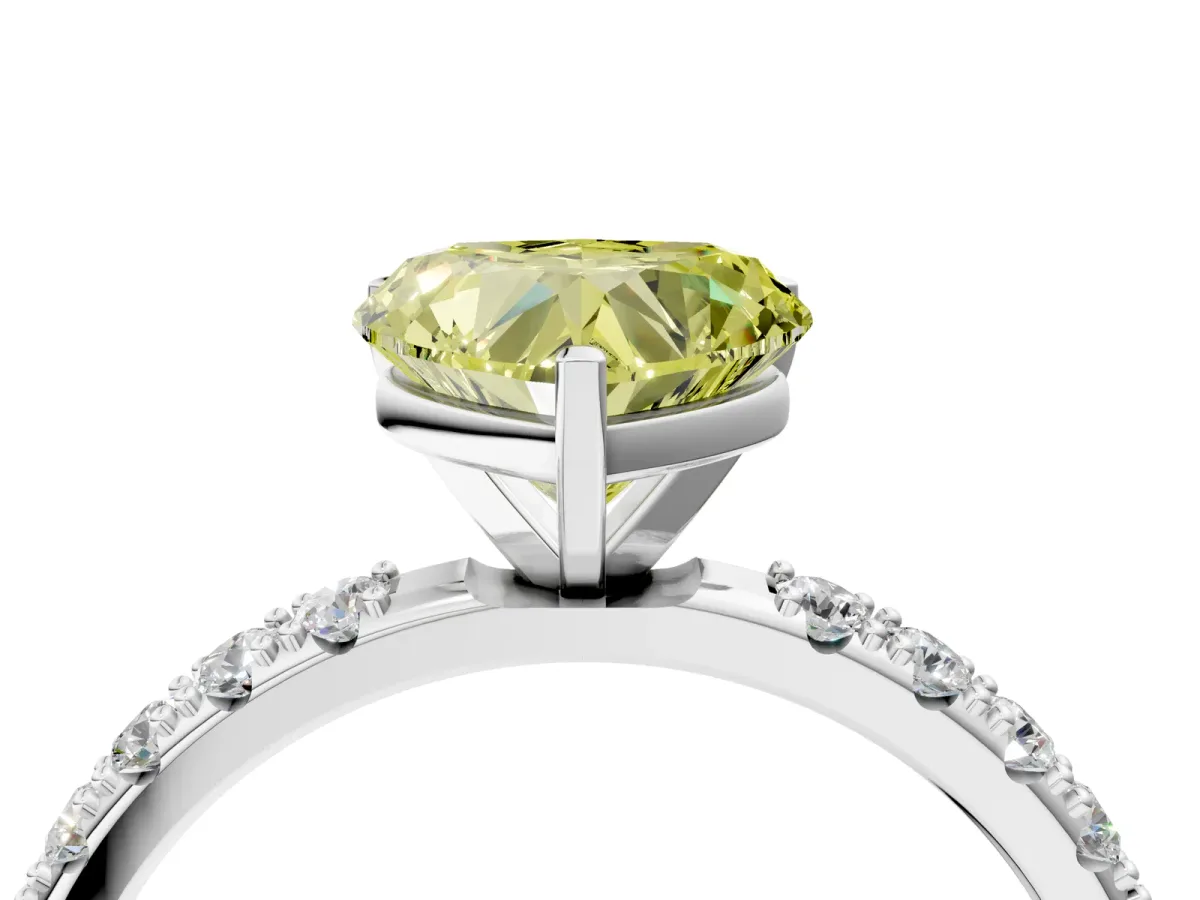 Fancy Yellow Heart Cut Diamond Solitaire Pavé Band with Four-Prong Setting Silver