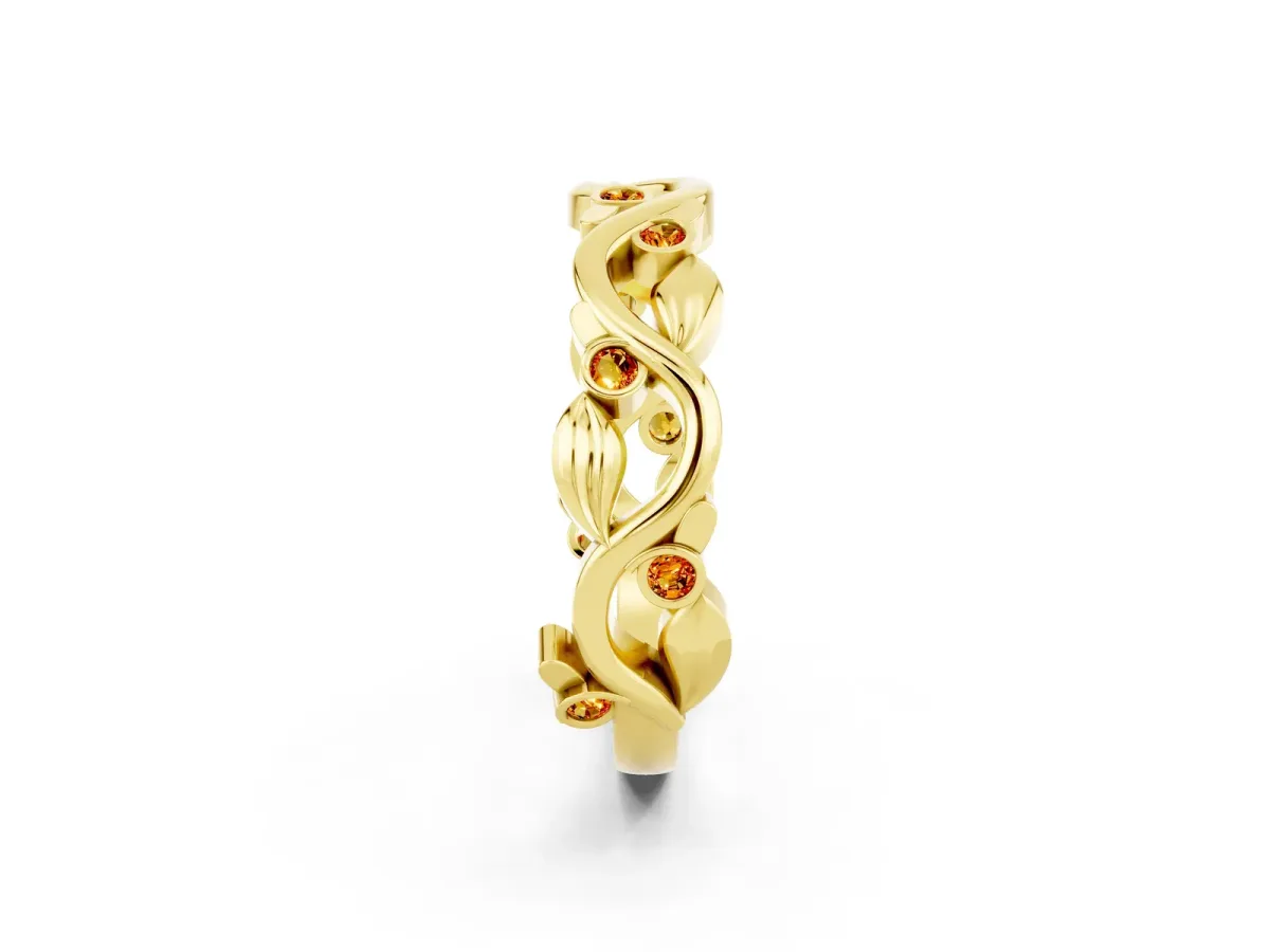 Round Citrine Leaf Eternity Band with Bezel Setting Yellow gold