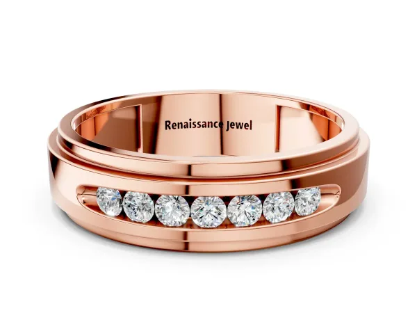 Round Diamond Seven-Stone Channel Set Mens Band Rose gold