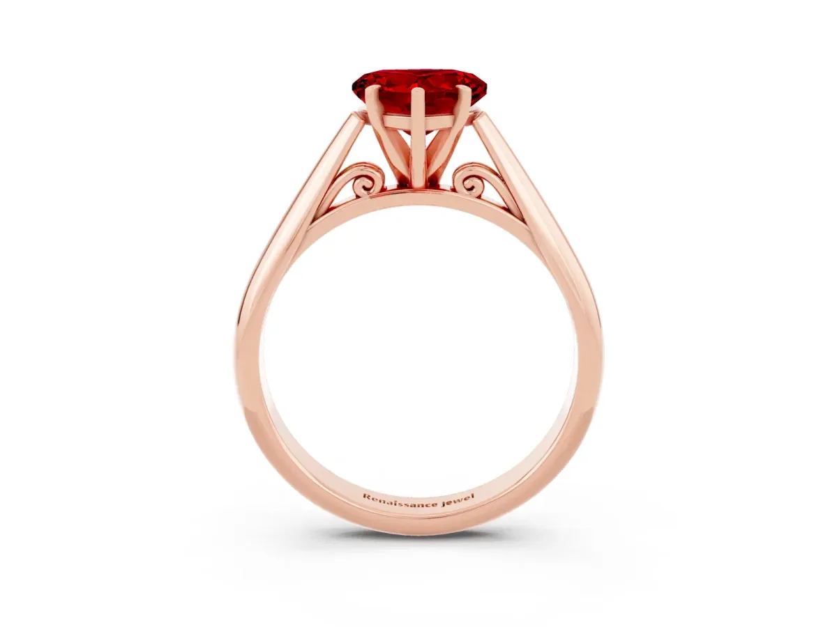 Heart Cut Ruby Solitaire Engagement Ring with Cathedral Setting and Four-Prong Mount Rose gold