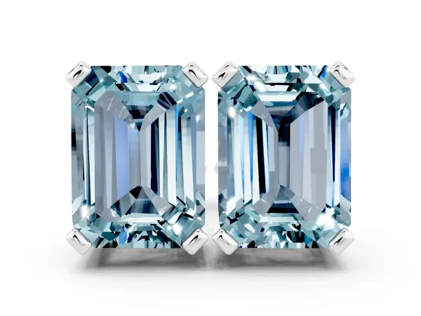 Emerald Cut Aquamarine Stud Earrings Platinum
