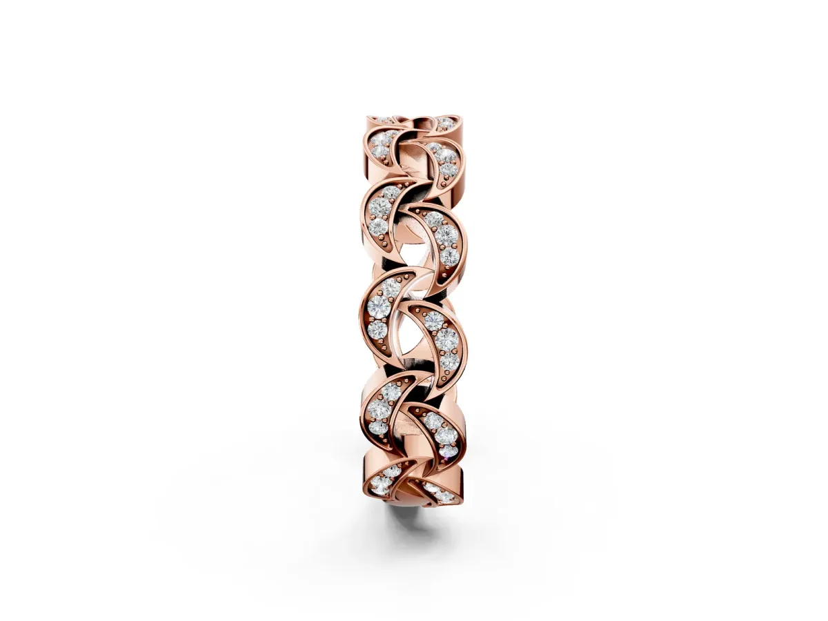 Pavé Round Diamond Interlocking Eternity Band with Bezel Prong Setting Rose gold