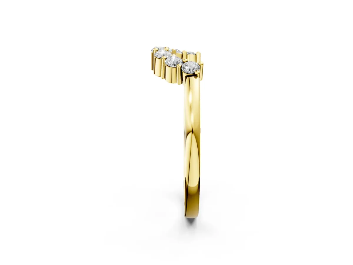 Curved Round Diamond Pave Band with Prong Setting Yellow gold