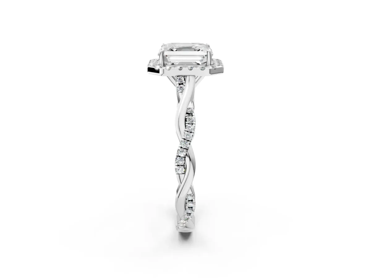Asscher Cut Halo Twist Band Solitaire Ring Platinum