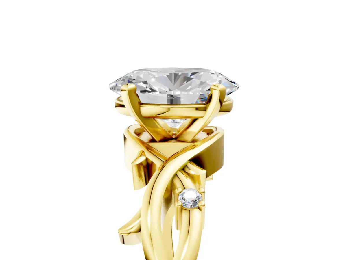 Oval Cut Diamond Solitaire Ring with Twisted Band and Prong Setting Yellow gold