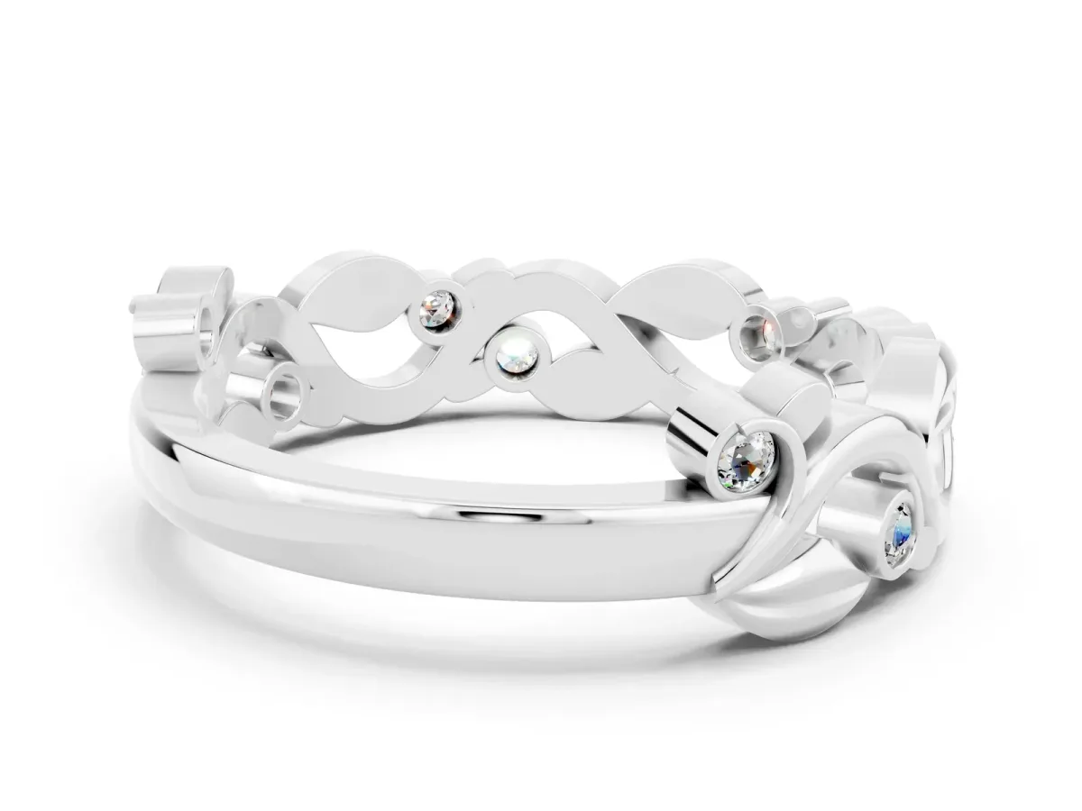 Round Moissanite Leaf Eternity Band with Bezel Setting White gold