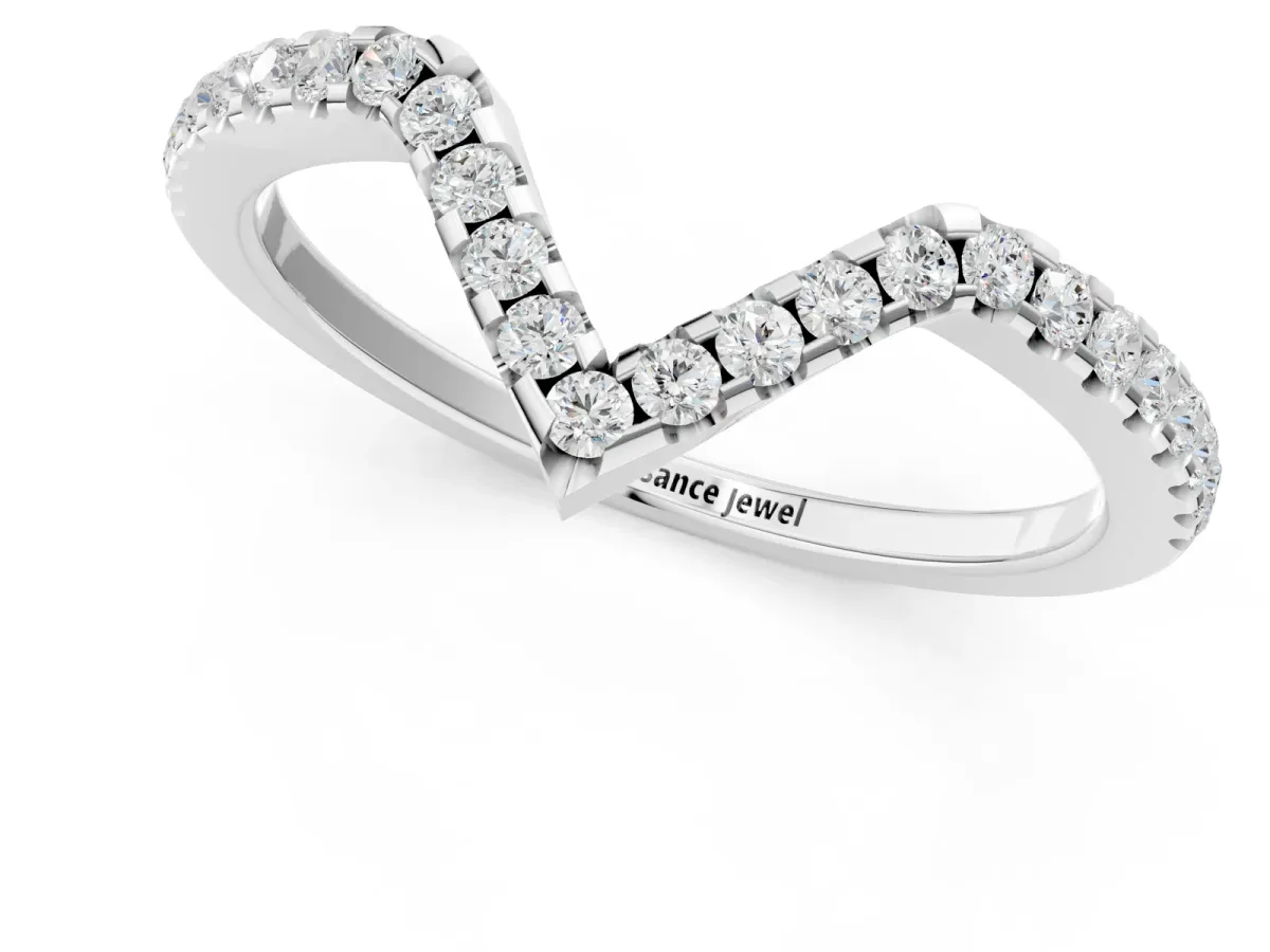 V-Shaped Pavé Round Diamond Chevron Band with Shared Prong Setting Silver