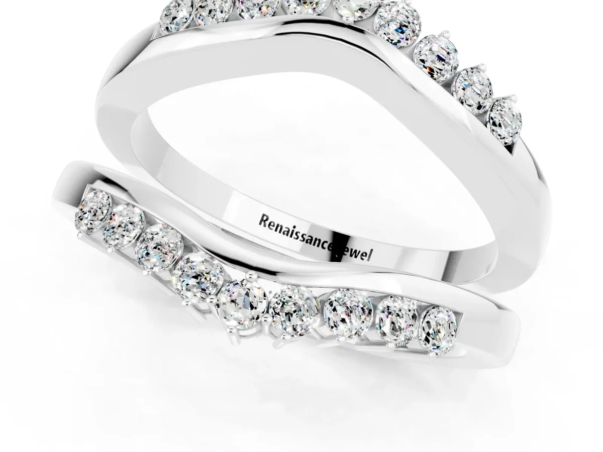 Round Moissanite Chevron Contour Band with Prong Setting Silver