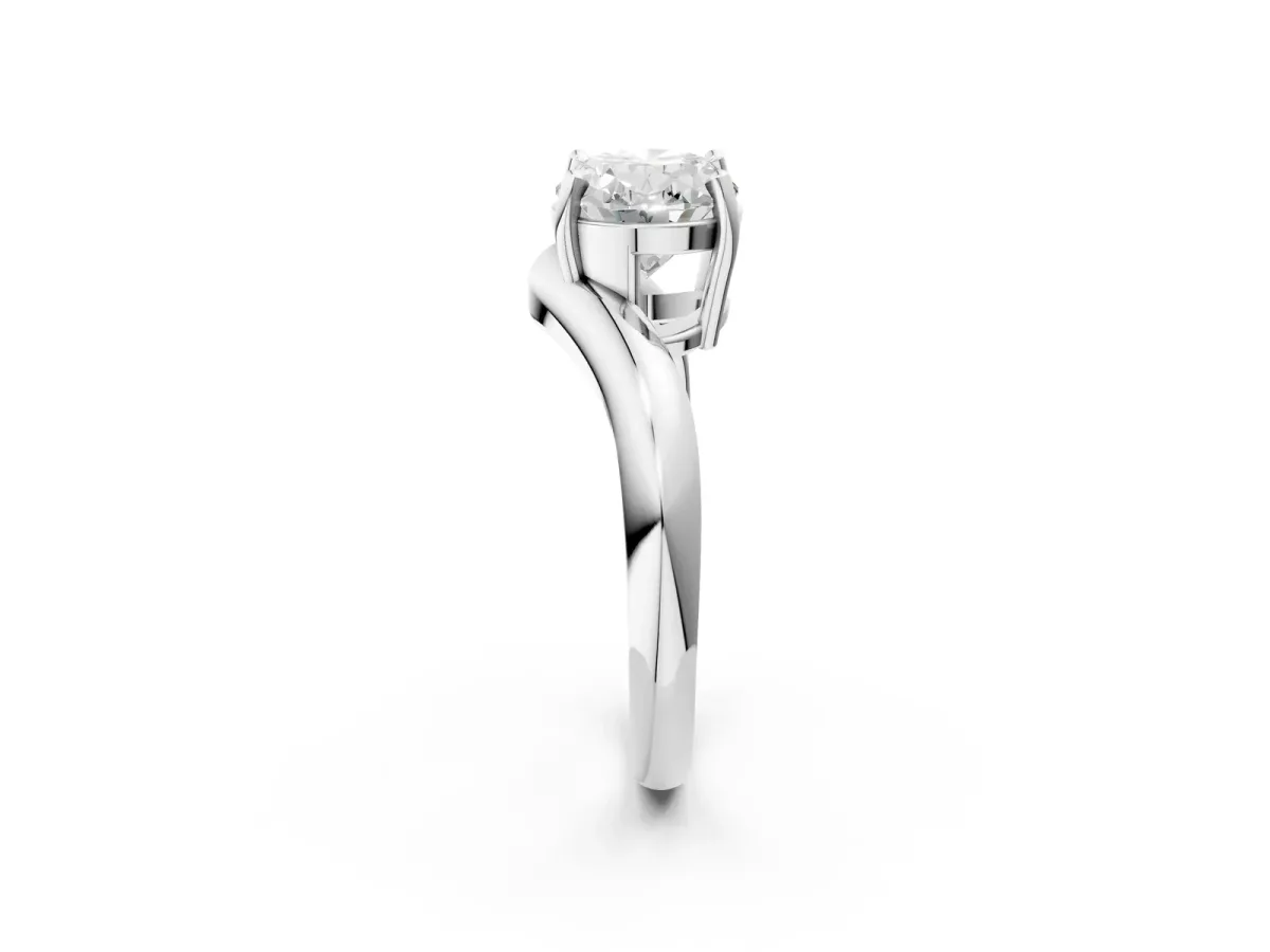Oval Diamond Twisted Solitaire Ring White gold