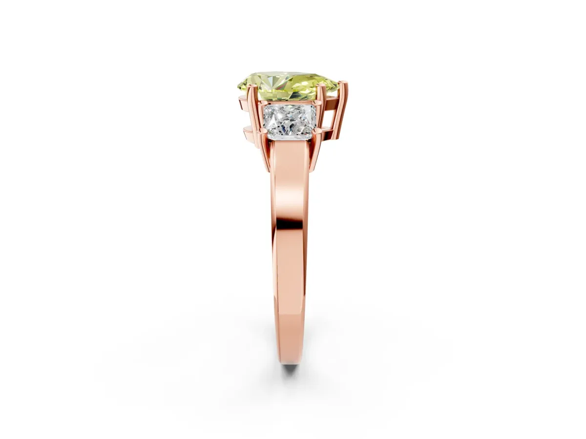 Fancy Yellow Three-Stone Pear Cut Cut Solitaire Ring with Prong Setting Rose gold
