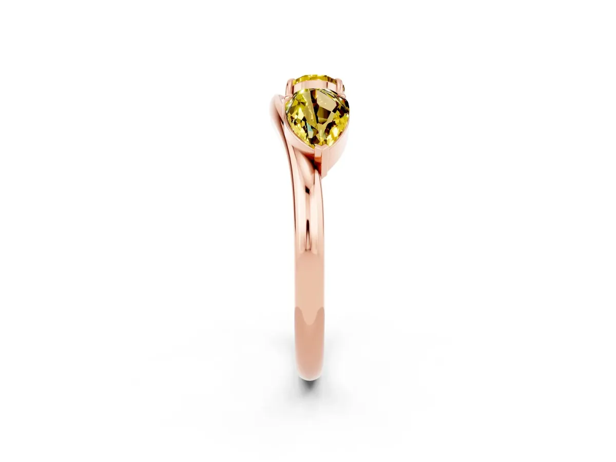 Two-Stone Pear Yellow Sapphire Bypass Ring with Prong Setting Rose gold