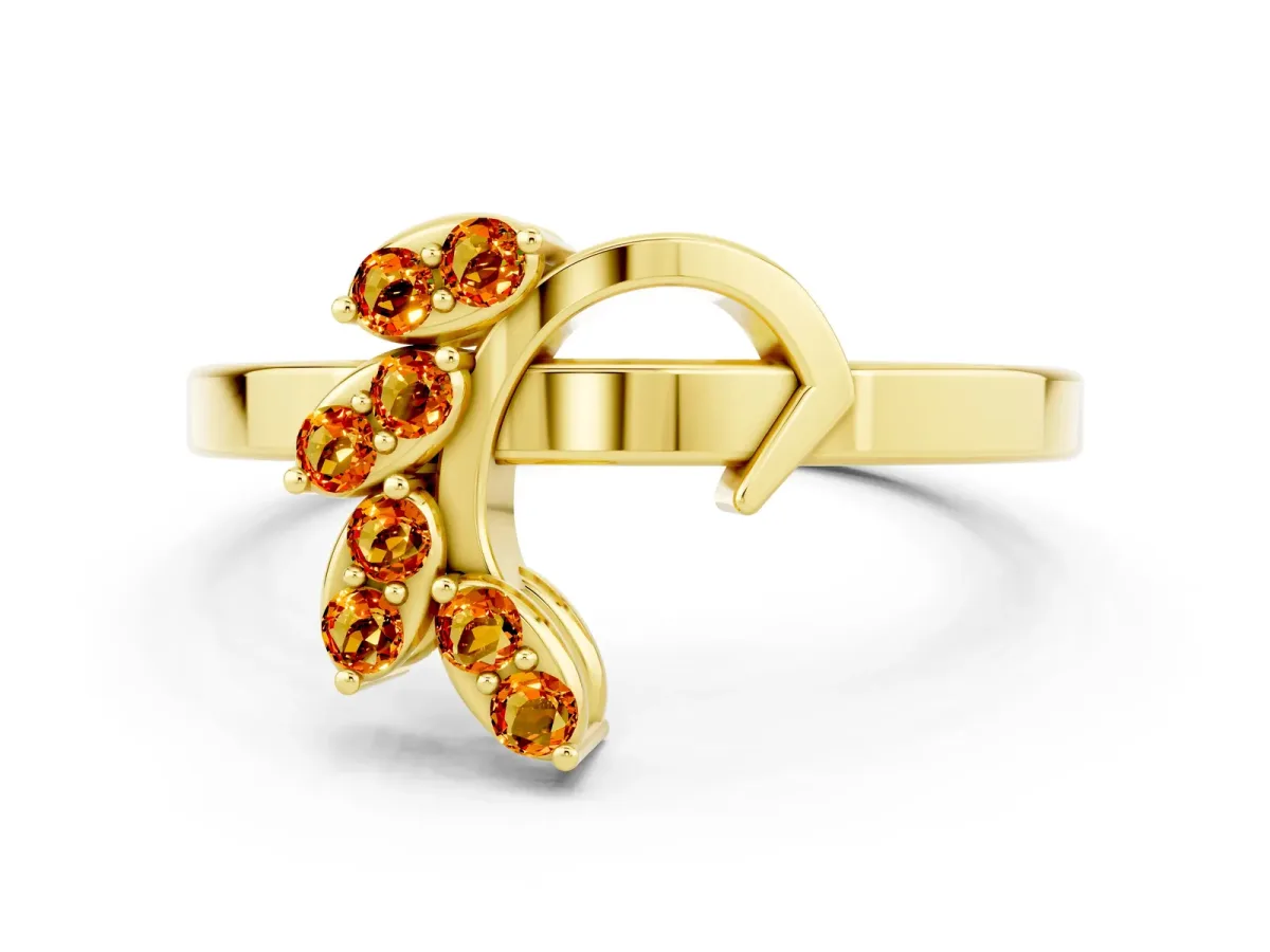 Marquise Citrine Cluster Bypass Ring with Prong Setting Yellow gold