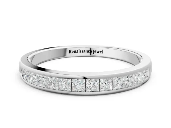 Princess Cut Channel Set Diamond Eternity Band Silver