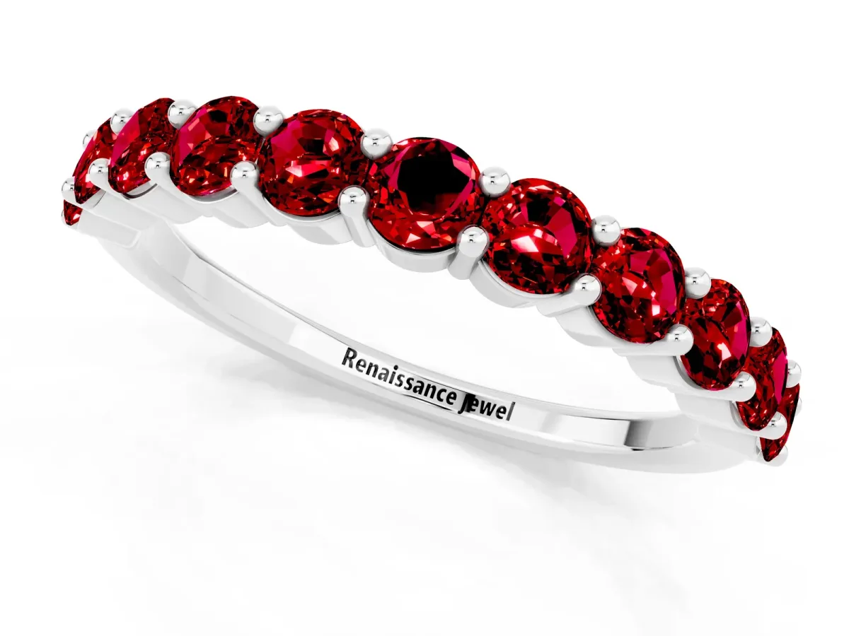 Round Ruby Half Eternity Band with Prong Setting White gold