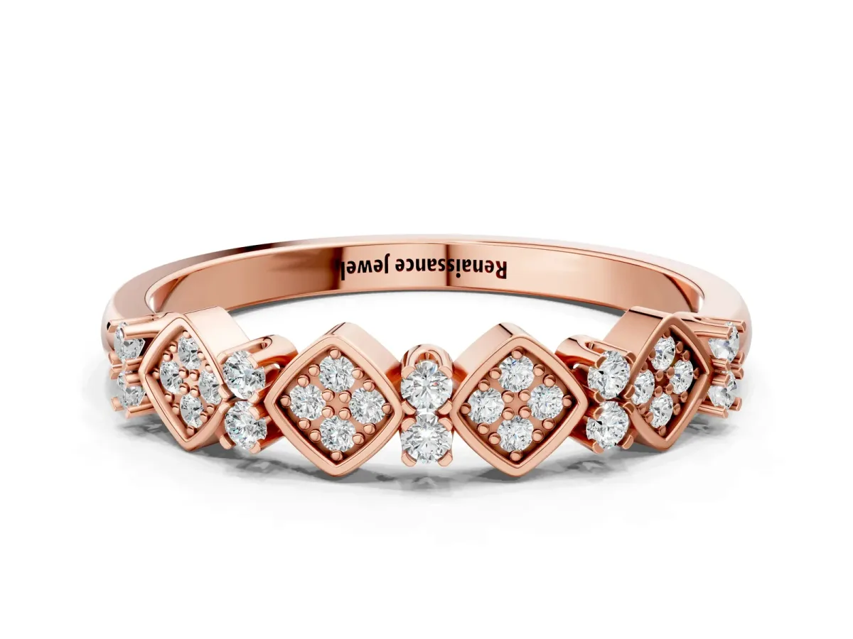 Pavé Cushion Diamond Cluster Eternity Band with Prong Setting Rose gold