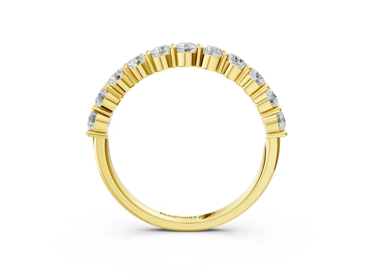 Round Diamond Half Eternity Band with Prong Setting Yellow gold