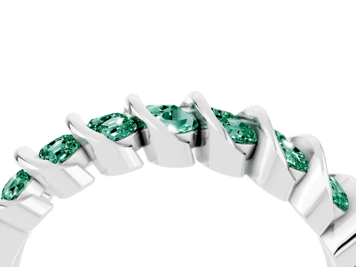 Channel Set Round Green Sapphire Multi-Row Band Silver