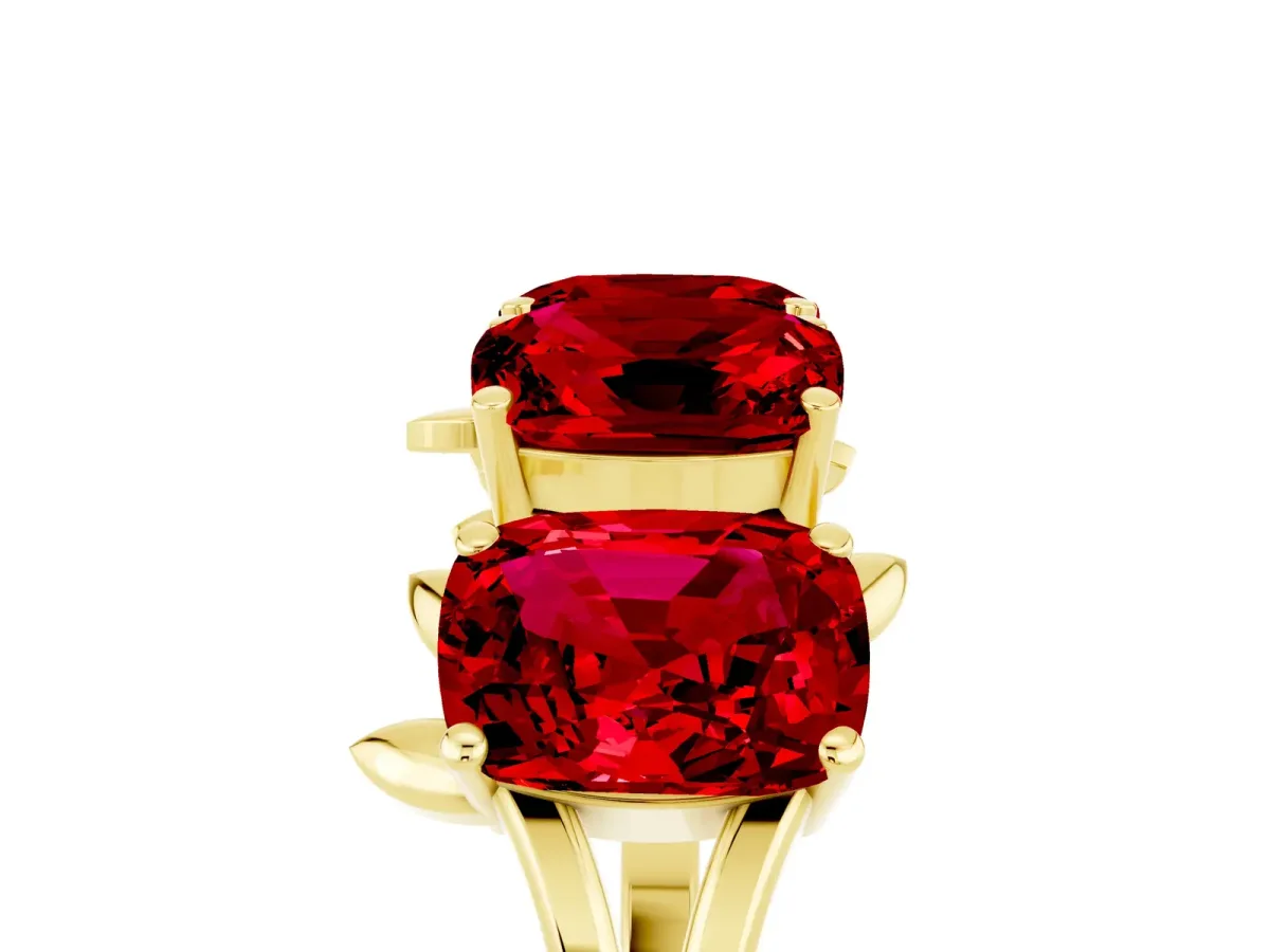 Emerald Cut Ruby Prong-Set Half Eternity Band Yellow gold