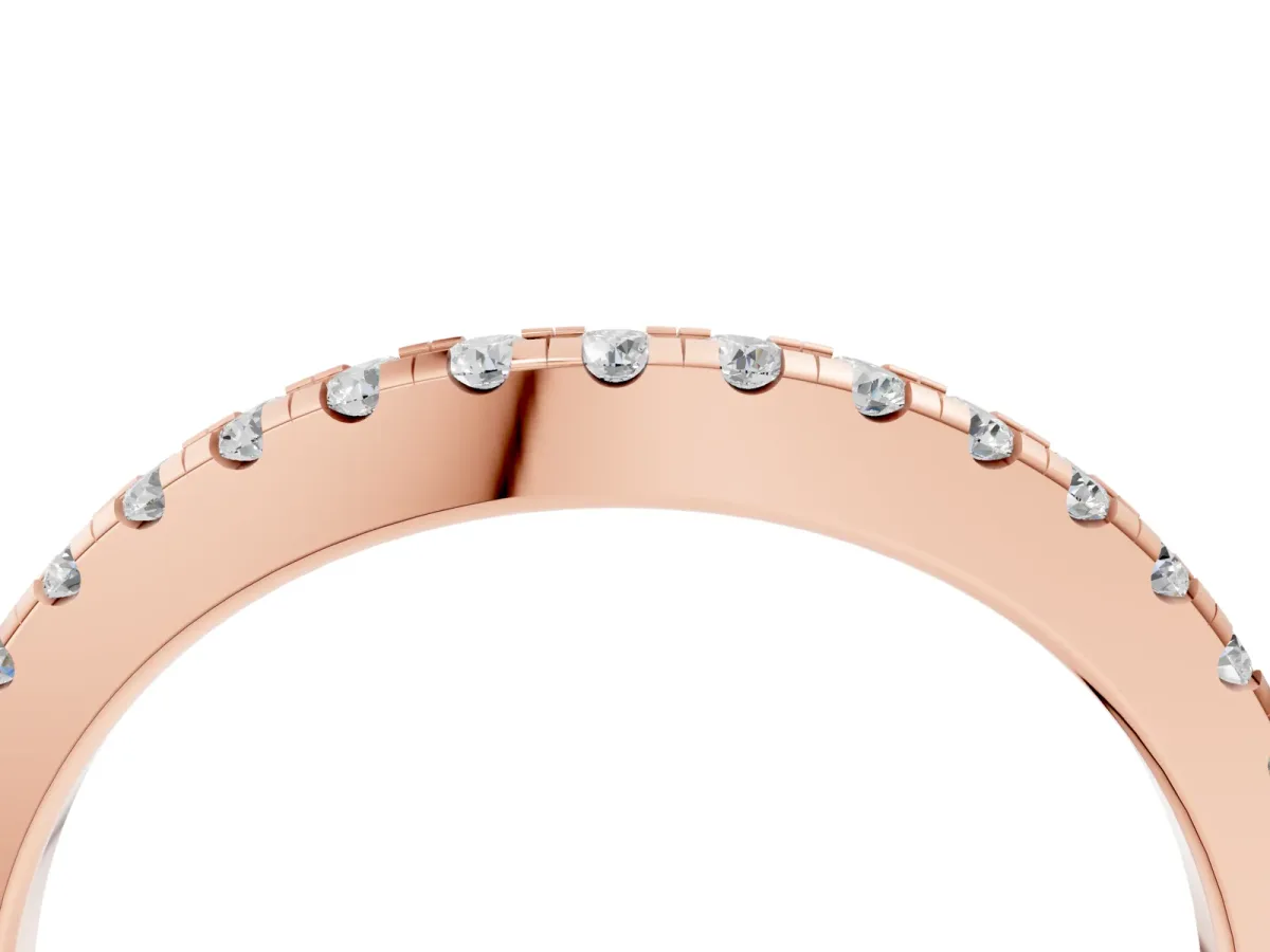 Pavé Round Diamond Curved Band with Shared Prong Setting Rose gold