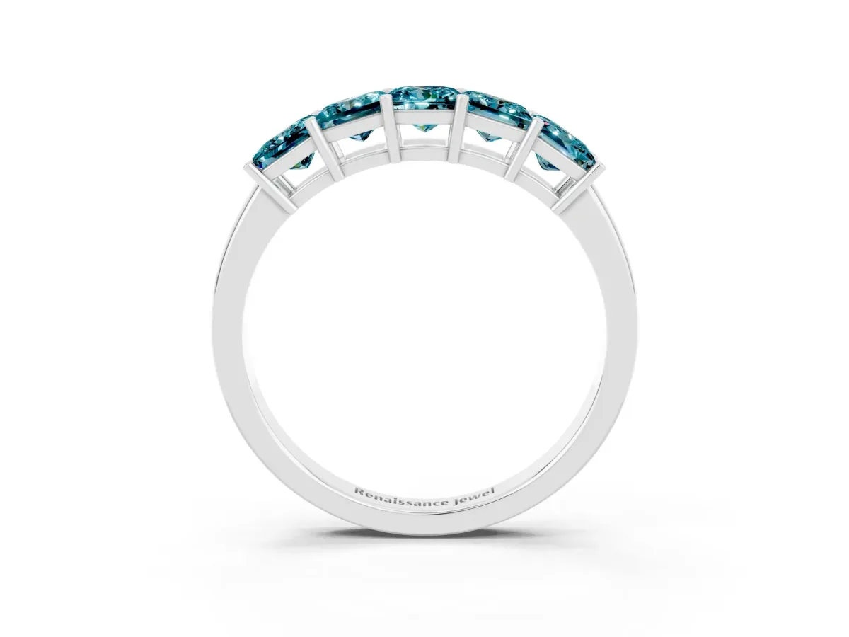 Princess Cut Five-Stone Blue Topaz Band with Prong Setting White gold