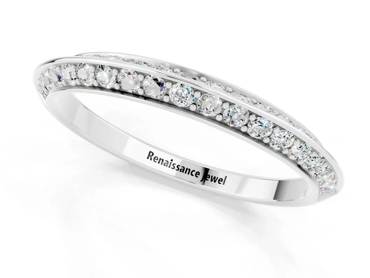 Double Row Pavé Round Moissanite Eternity Band with Channel Setting Platinum