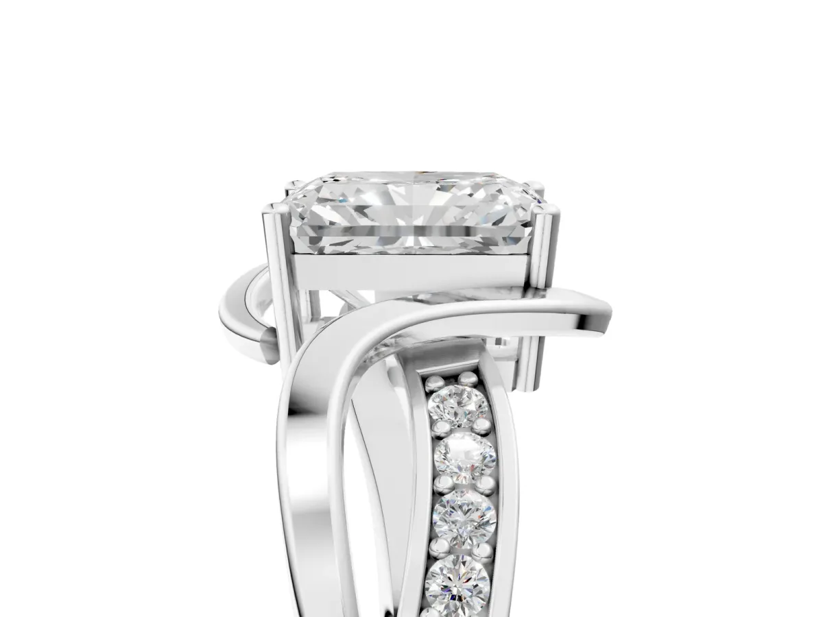 Radiant Cut Solitaire Twisted Band with Prong Setting Platinum