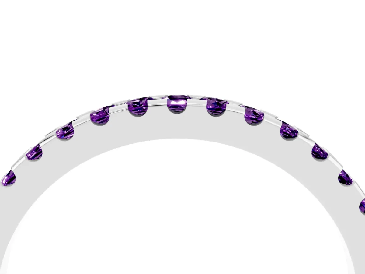 Round Amethyst Pavé Set Eternity Band with Micro Prong Setting Silver